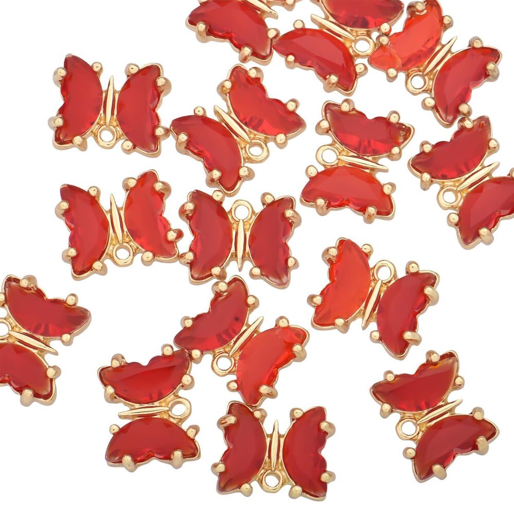 1508 Pack of 20 Butterfly Color Tinted Crystal Charms Bulk Gold Plated